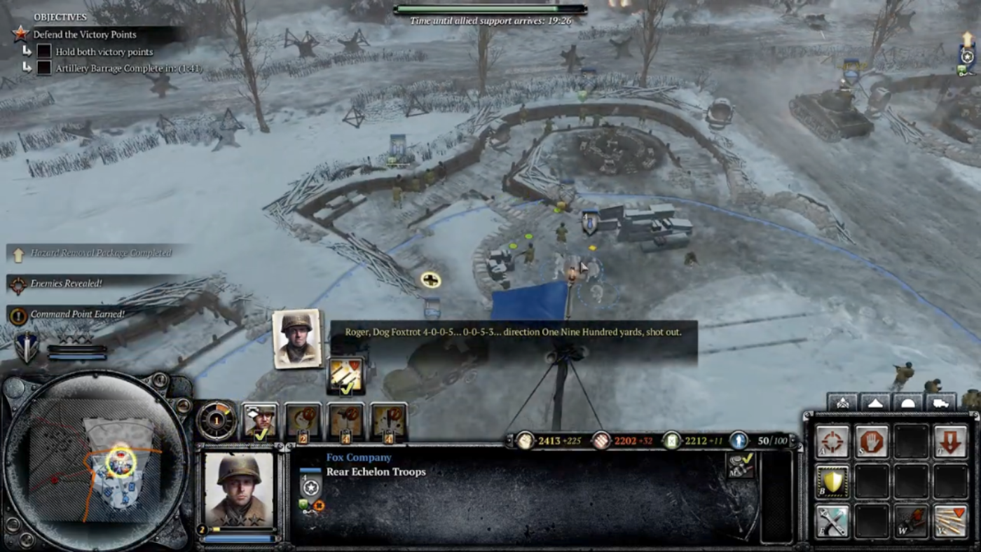 The player calls in off map artillery to halt the enemy advance.